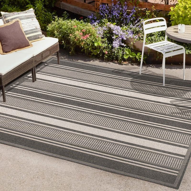 Haynes Black and Cream Striped Synthetic 3x5 Rug