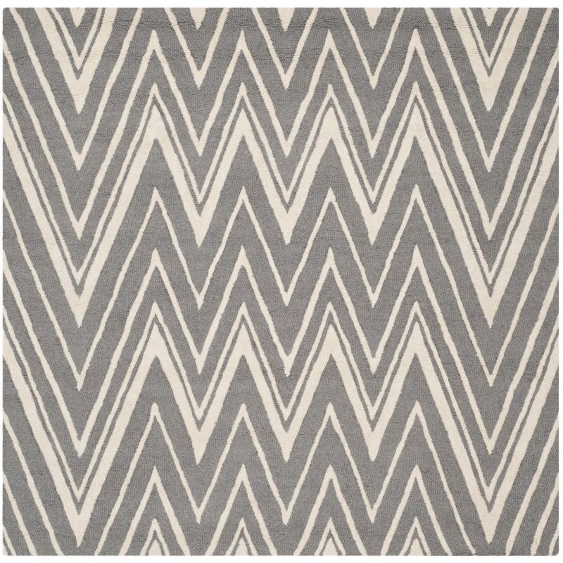 Hand-Tufted Dark Grey/Ivory Wool Square Area Rug, 4' x 4'