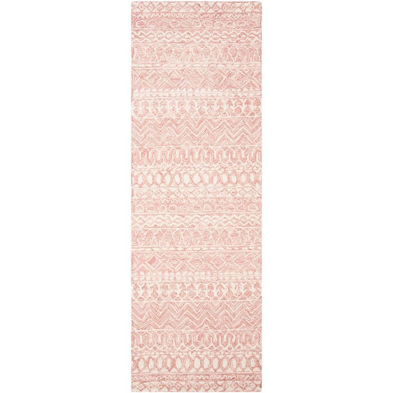 Ivory and Pink Hand-Tufted Wool Runner Rug