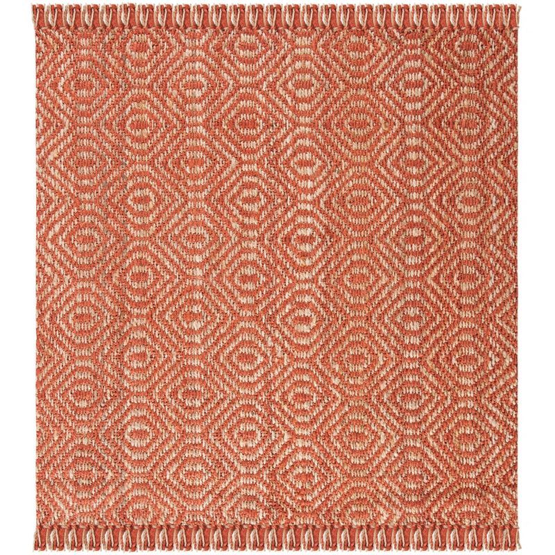 Rust and Ivory Handwoven Jute Square Area Rug