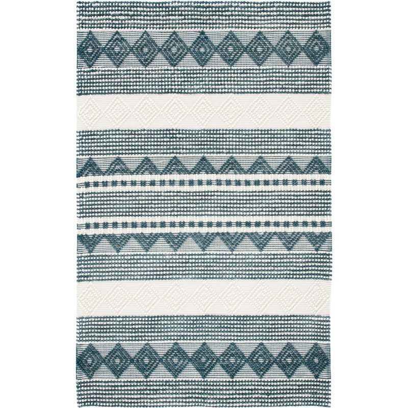 Handwoven Dark Green and Ivory Wool Area Rug, 3' x 5'