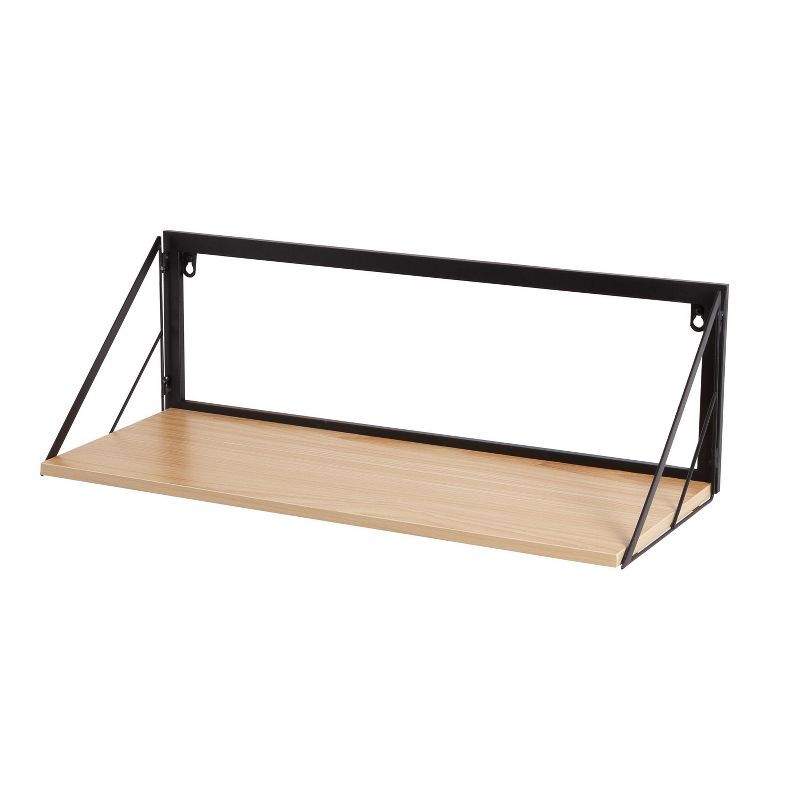 Black and Natural Wood Industrial Wall Shelf