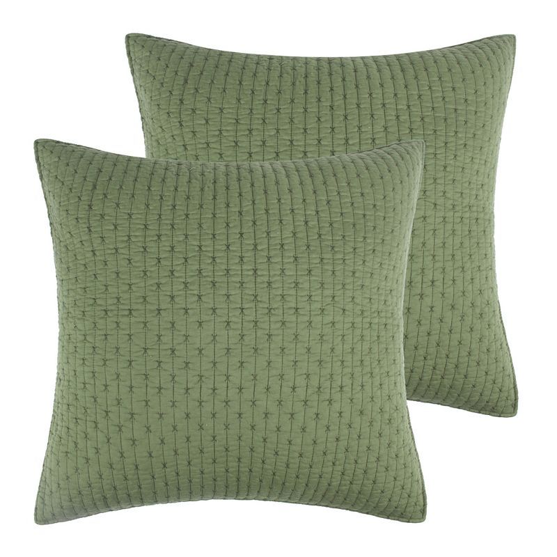 Forest Green Cotton Cross Stitch Euro Shams Set of 2