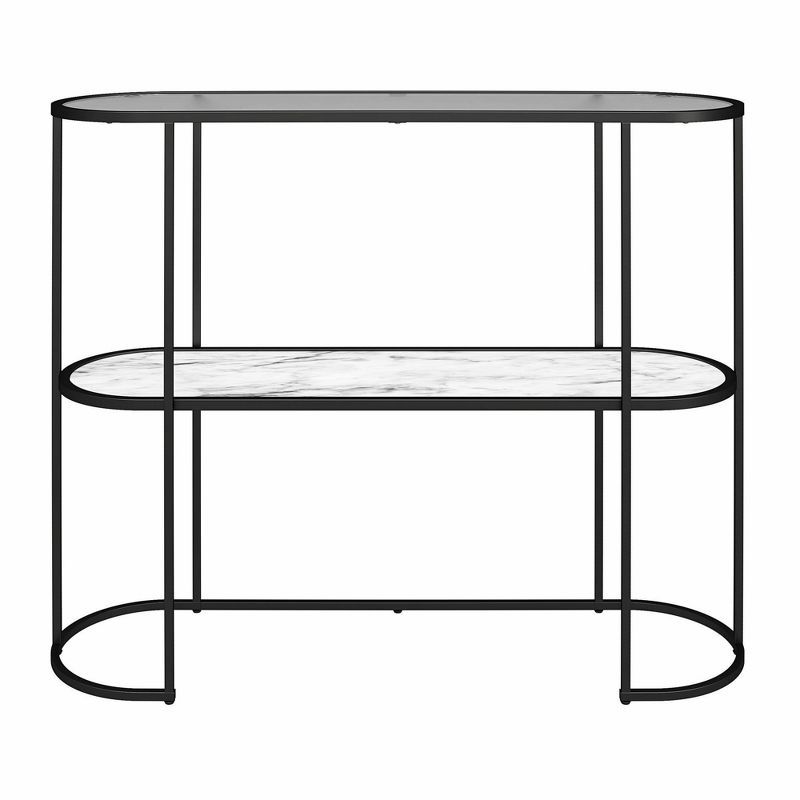 White Marble and Glass Console Table with Black Metal Frame