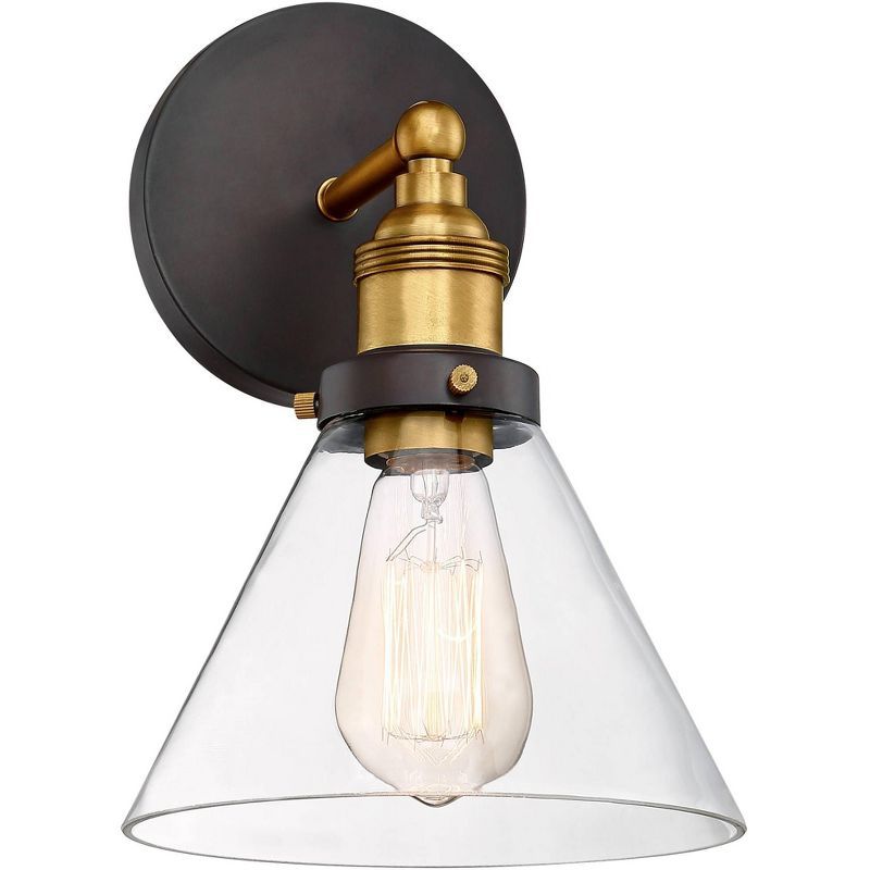 Burke Dual-Tone Bronze & Warm Brass 8'' Wall Sconce with Clear Glass Shade