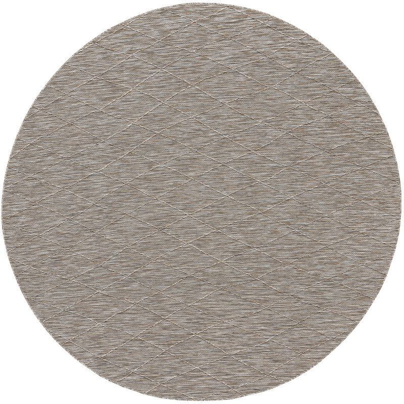 Grey Mocha Round Geometric Synthetic Washable Area Rug