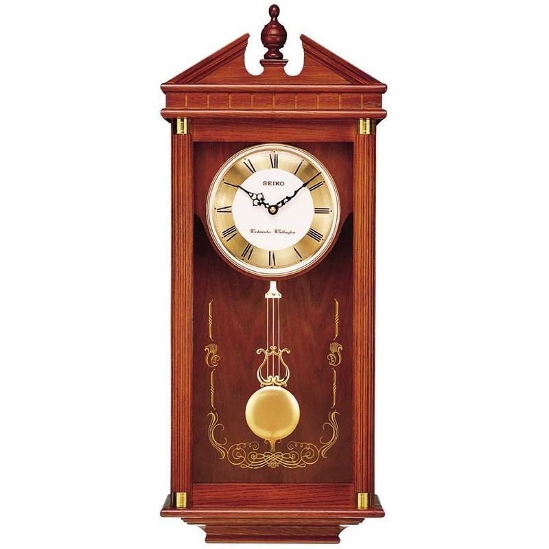 Regal Oak Wall Clock with Gold Pendulum and Chimes