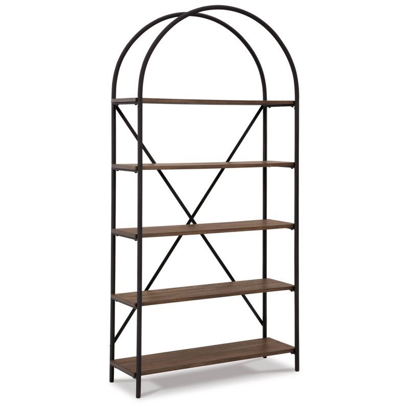 Galtbury Transitional 36'' Black/Brown Metal & Wood Bookcase