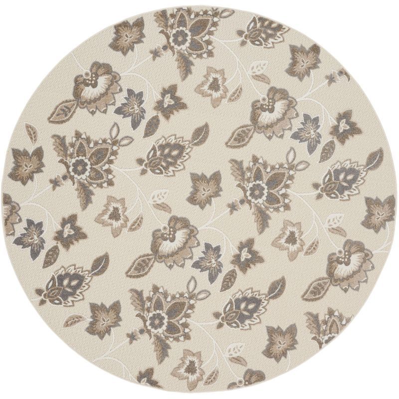 Beige Floral Round Synthetic Flat Woven Rug 7'10"