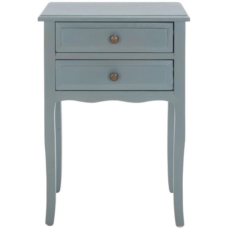 Charming Transitional Blue Wood End Table with Dual Storage Drawers