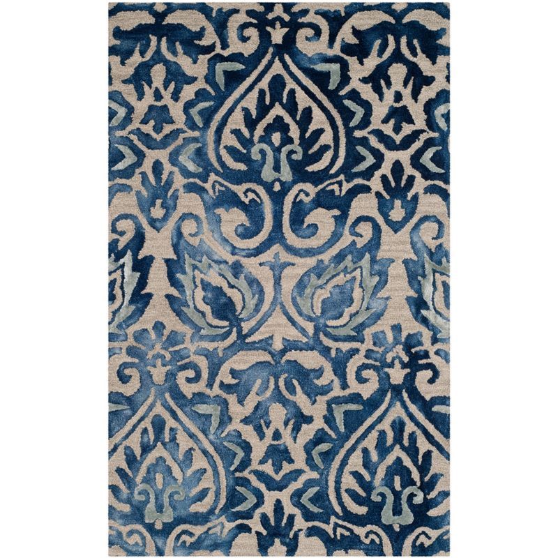 Hand-Tufted Royal Blue & Beige Floral Square Wool-Silk Rug