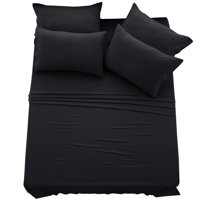 California King Black Microfiber Embroidered Deep Pocket Sheet Set