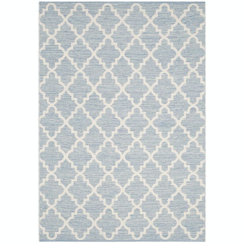 Light Blue and Ivory Cotton Flat Woven Area Rug 6' x 9'