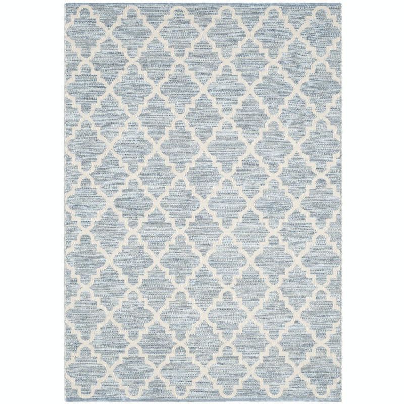 Light Blue and Ivory Cotton Trellis Area Rug