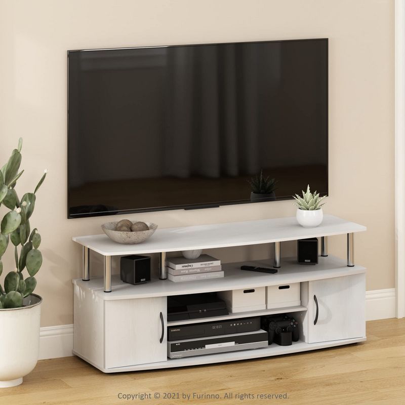 Modern White Oak 55" TV Stand with Stainless Steel Legs