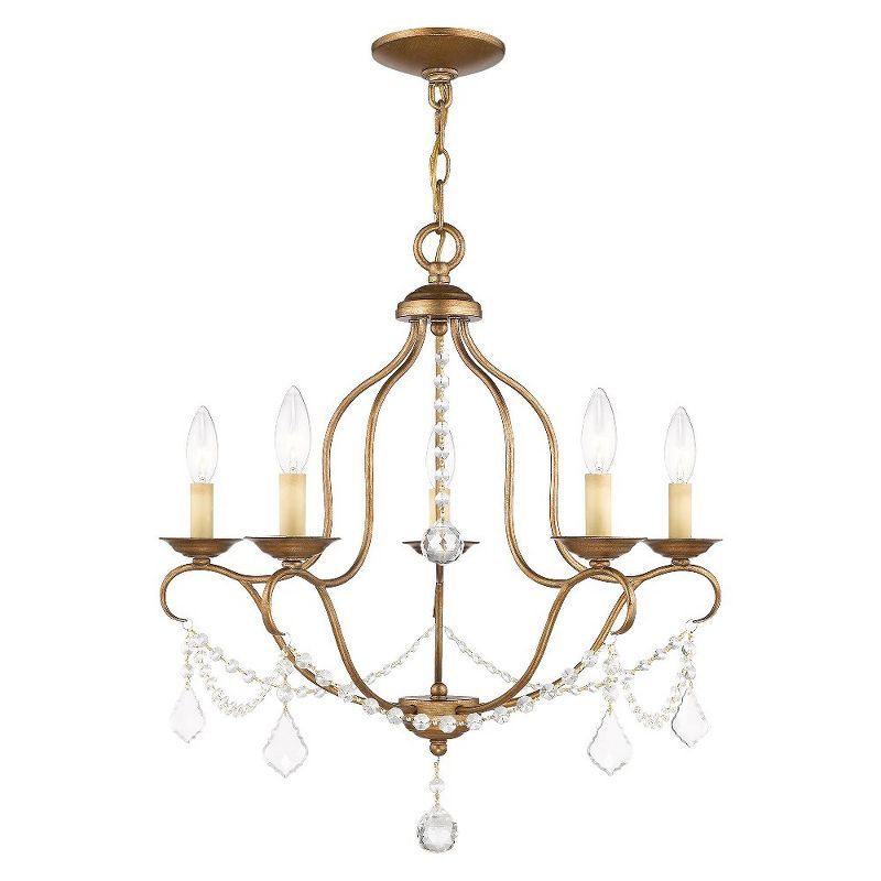 Mini Antique Gold Leaf Brass 5-Light Chandelier