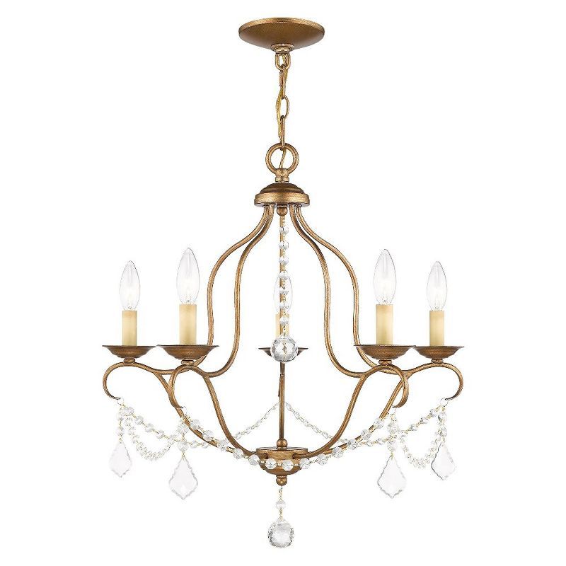 Mini Antique Gold Leaf Brass 5-Light Chandelier