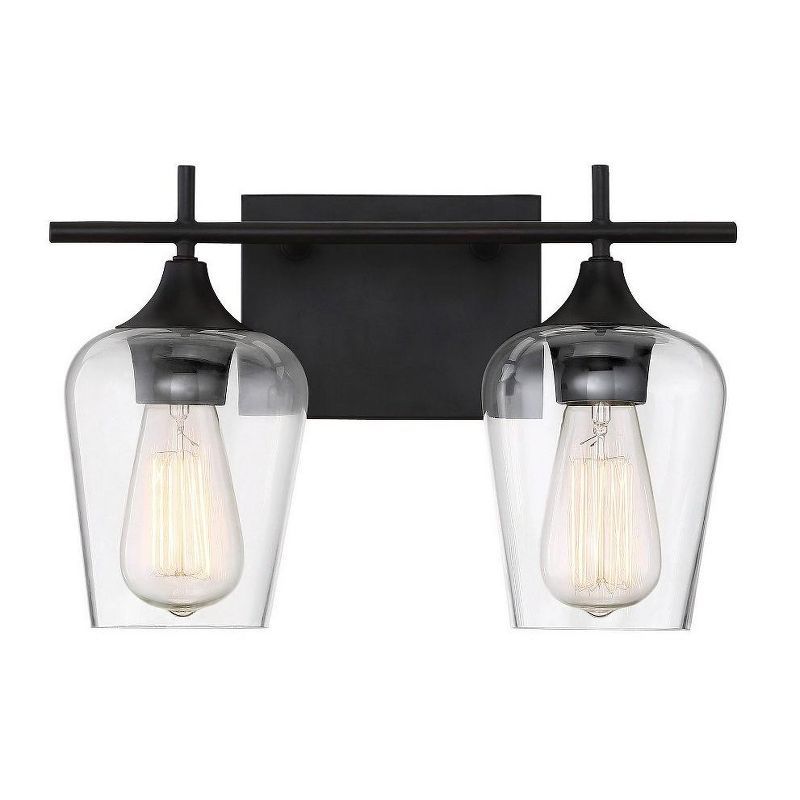 English Bronze 2-Light Vanity Fixture with Clear Glass Shades