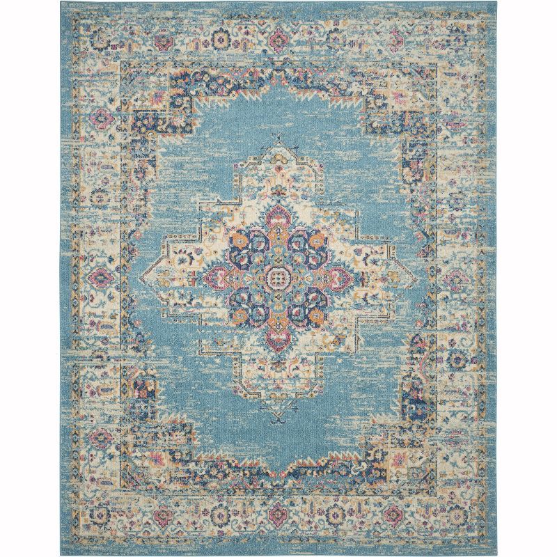 Traditional Geometric Blue Synthetic 8' x 10' Area Rug