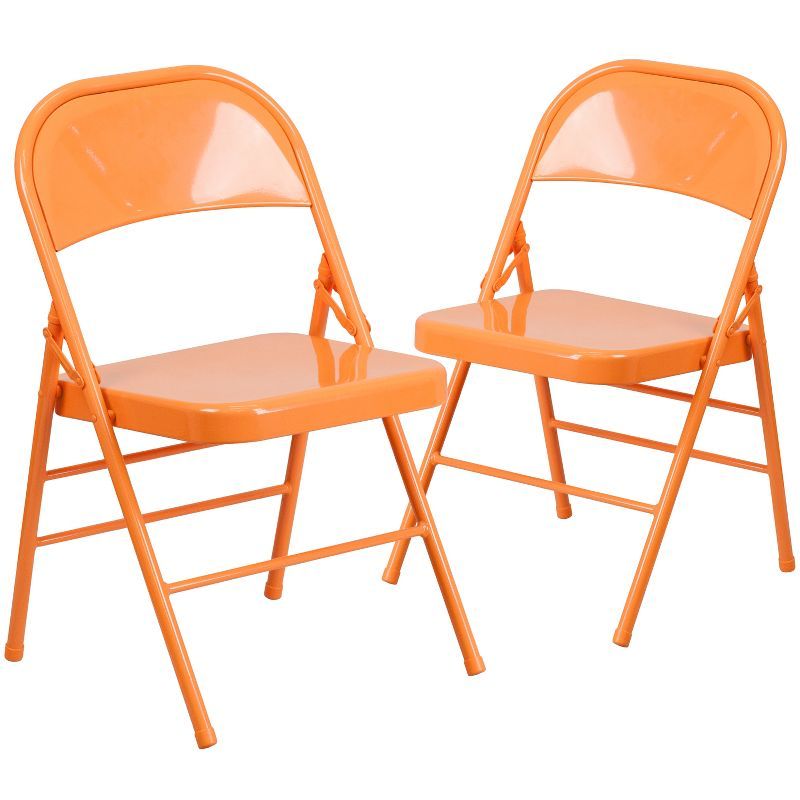 Orange Marmalade Metal Folding Chair with Triple Braced Legs