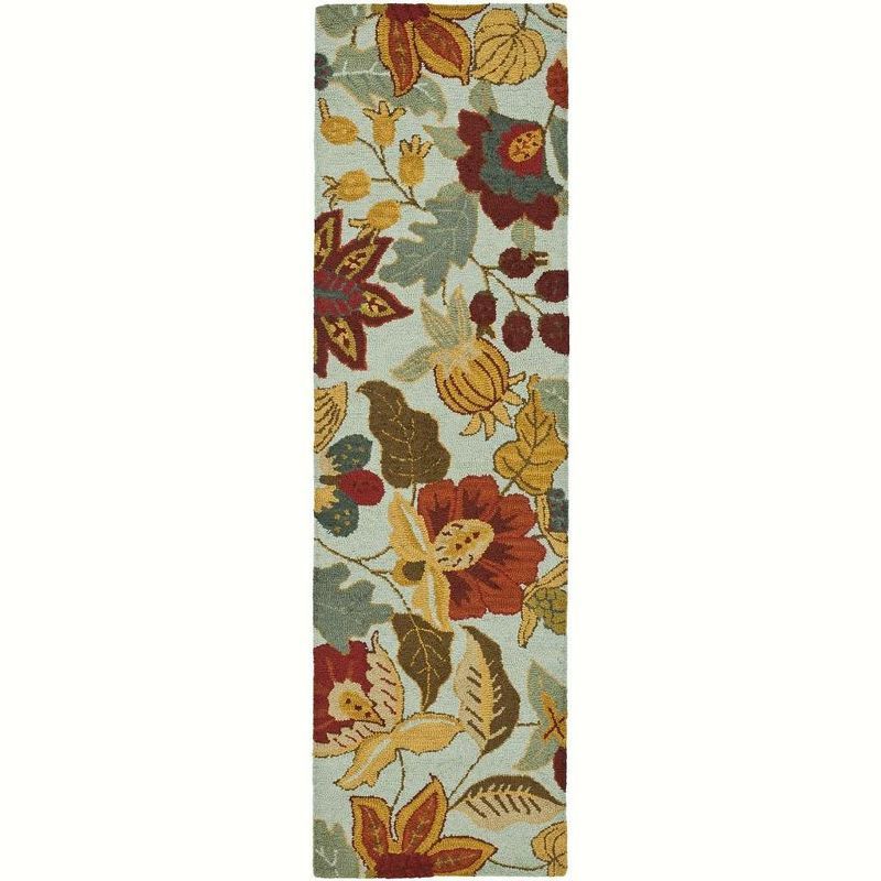Blossom Blue and Multicolor Wool Floral Runner Rug, 2'3" x 10'