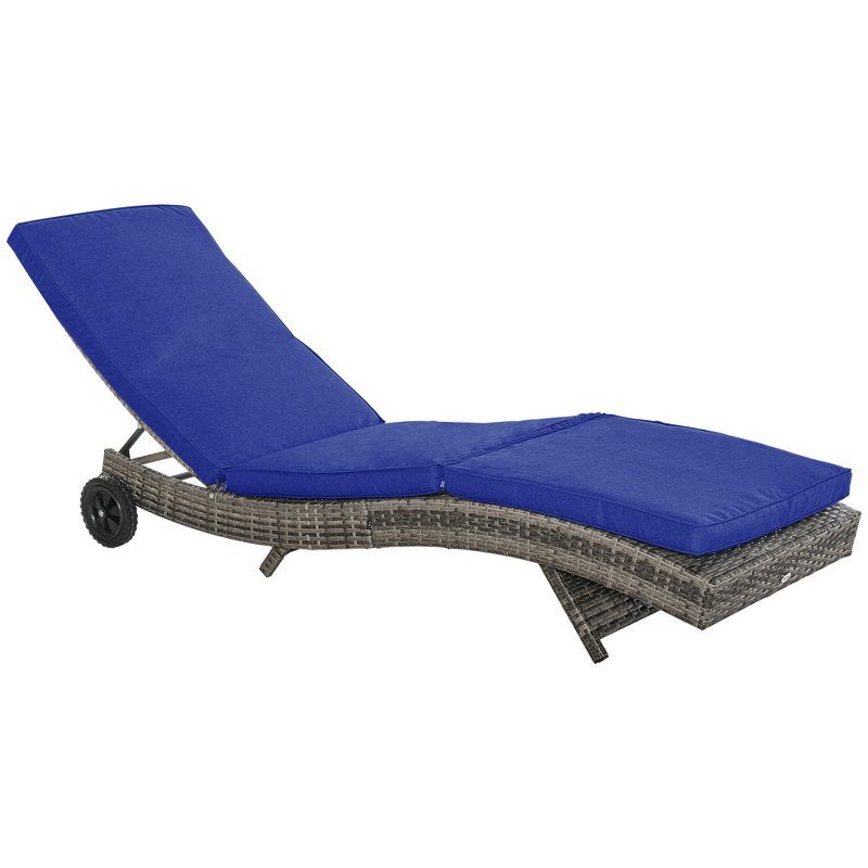 Dark Blue Wicker Outdoor Chaise Lounge with Adjustable Backrest