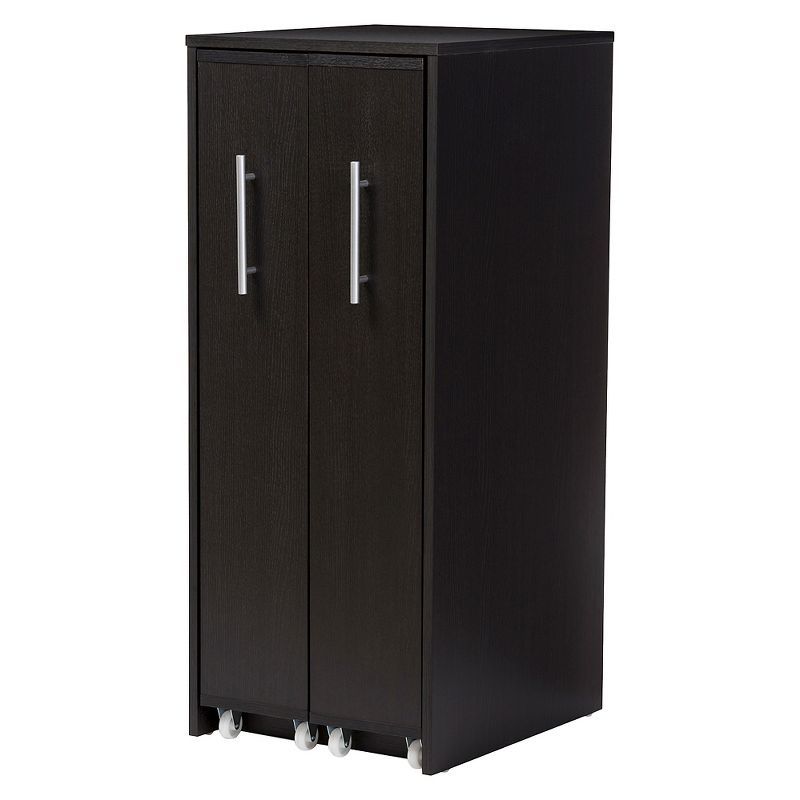 Dark Brown Wood Bookcase with Pull-Out Doors and Shelves