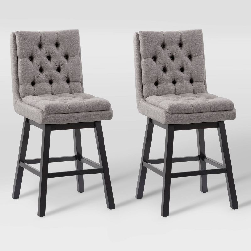 Boston Tufted Light Gray Fabric Counter Height Barstools, Set of 2