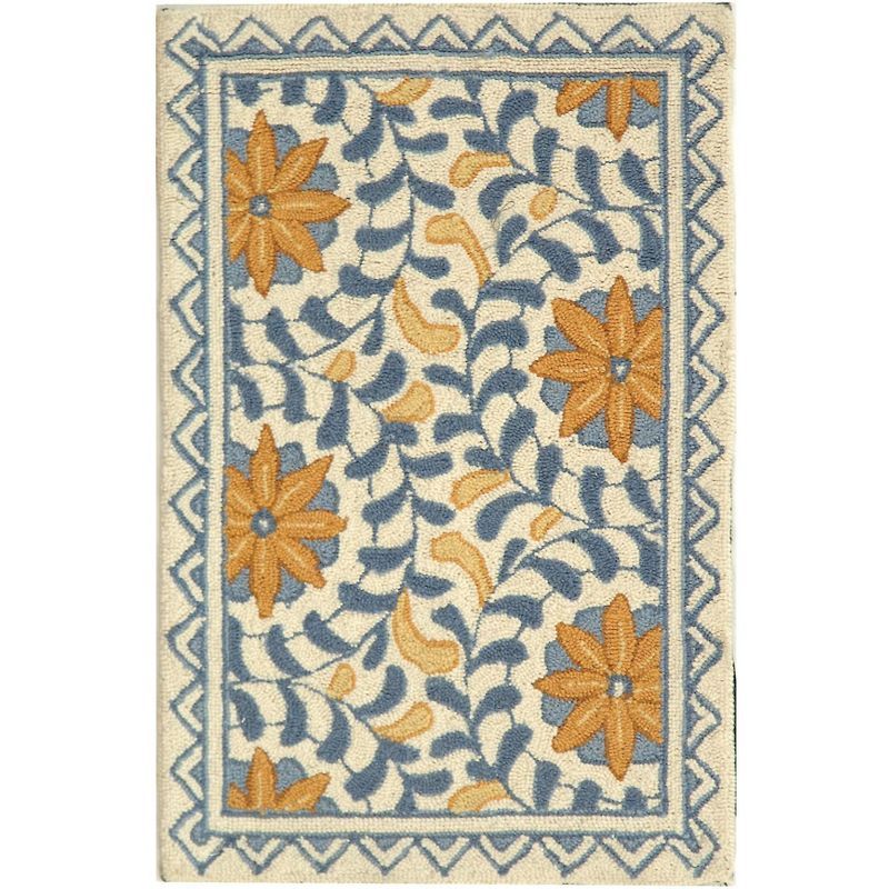 Handmade Chelsea Floral Wool Accent Rug - Ivory & Blue, 1'8" x 2'6"