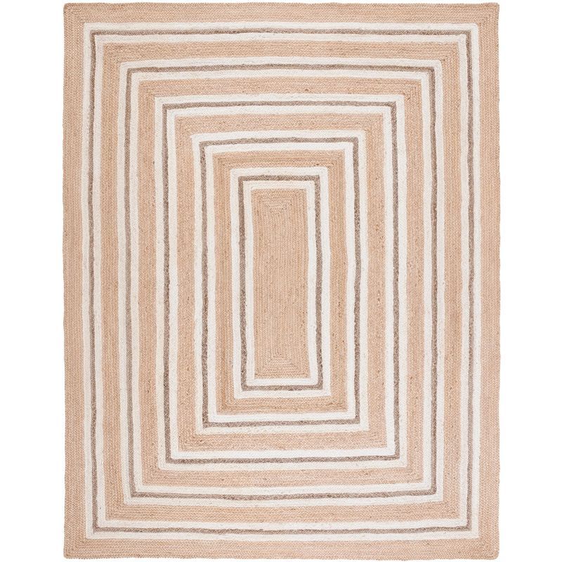 Ivory and Natural Geometric Flat Woven Cowhide Rug, 6' x 9'