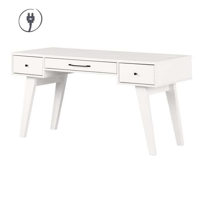 White Scandinavian Computer Desk with Power Outlet and USB Ports