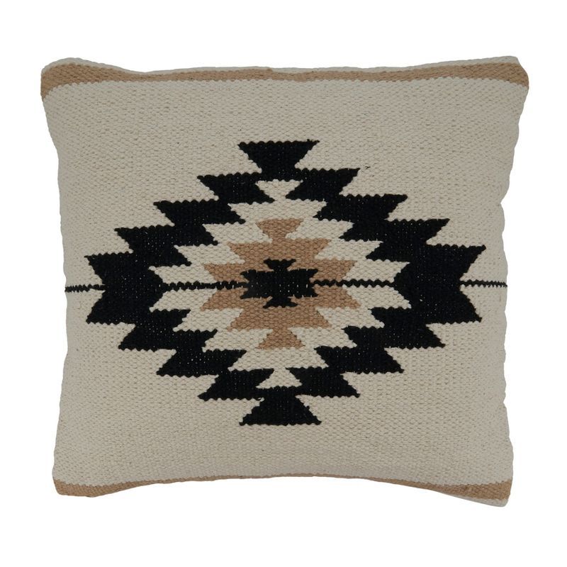 Natural Kilim Design Cotton Throw Pillow with Down Filling, 18"