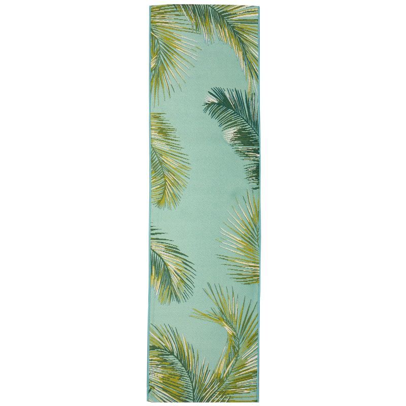 Marina Palm Aqua Indoor/Outdoor Flatwoven Rug 24"x5"