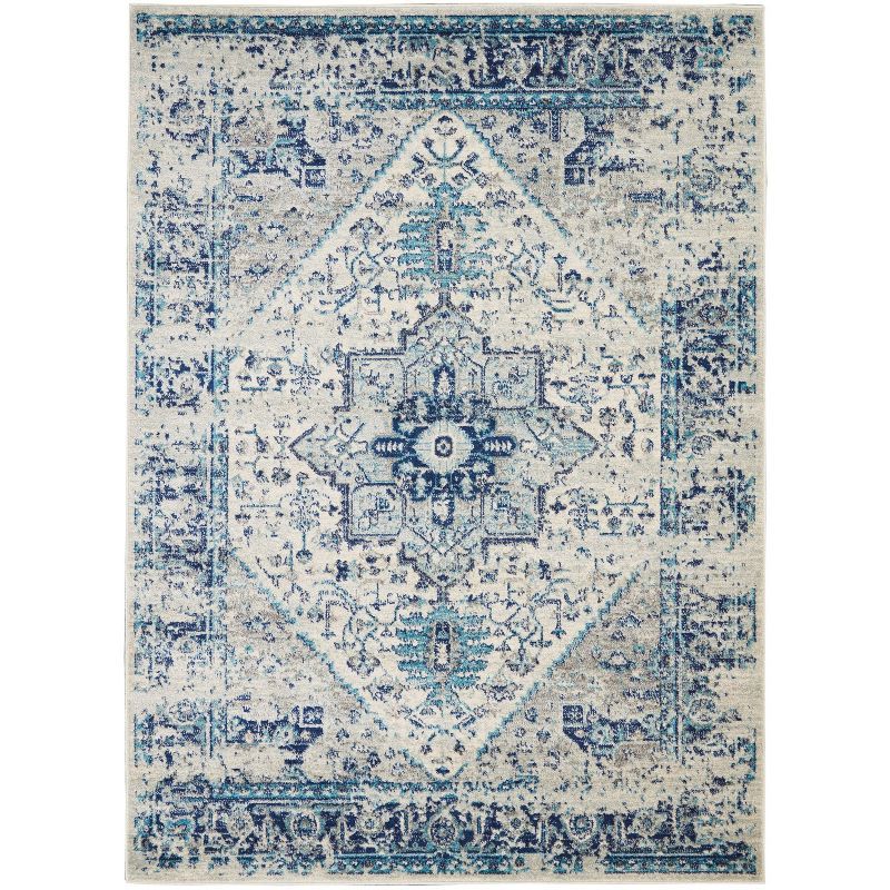 Ivory and Light Blue Synthetic 6' x 9' Easy Care Rug