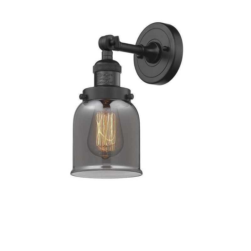 Matte Black Steel Industrial Wall Sconce with Smoke Glass Shade
