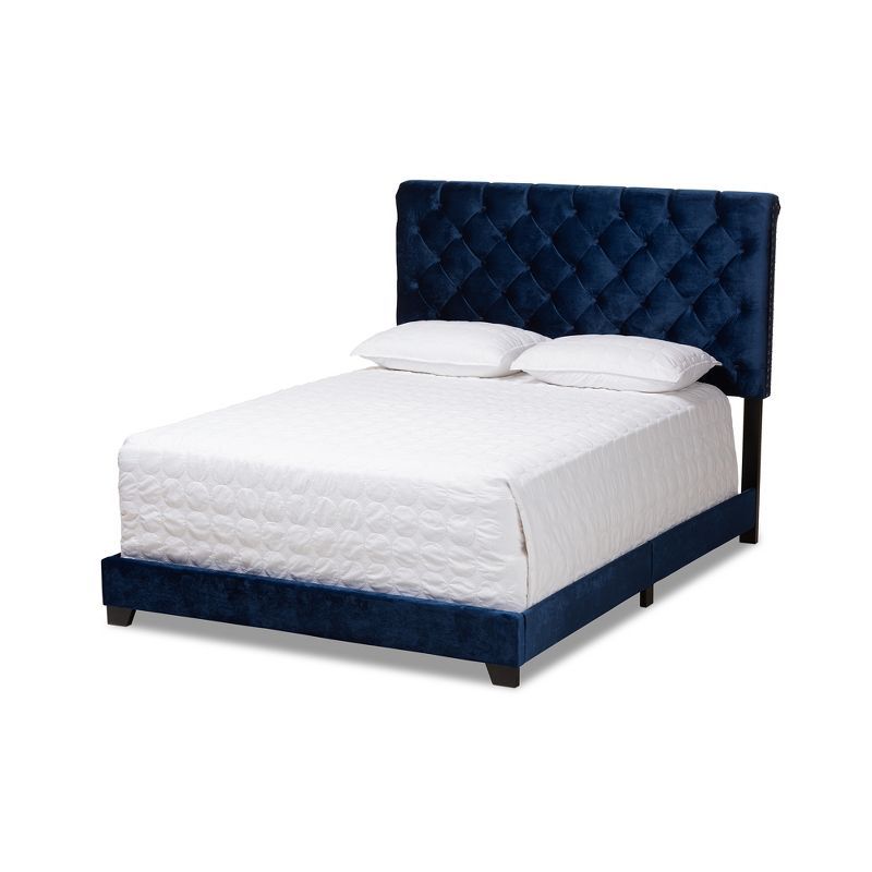 Candace Navy Velvet Upholstered Full Bed with Tufted Headboard