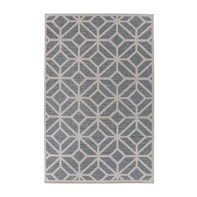 Blue and Beige Geometric 5' x 7' Indoor/Outdoor Area Rug