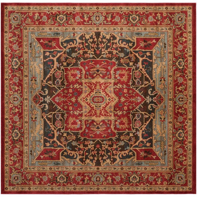 Hand-Knotted Red Synthetic Square Area Rug 79"