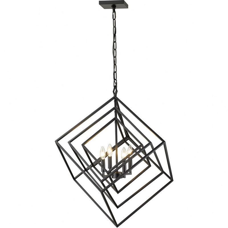 Matte Black Geometric Steel 4-Light Chandelier