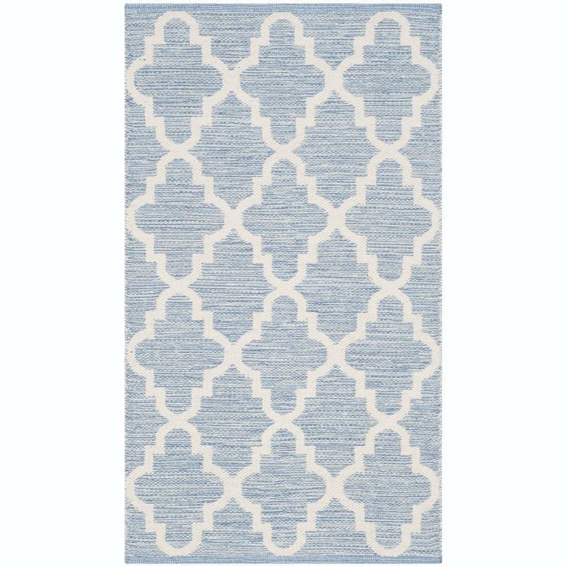 Handwoven Light Blue and Ivory Wool Cotton Area Rug