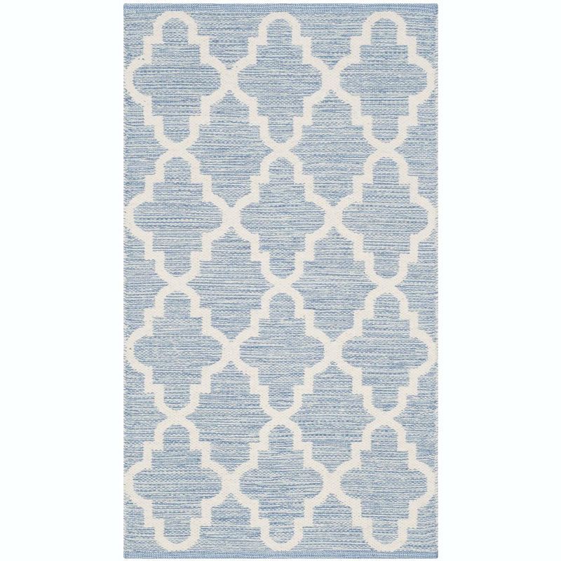 Handwoven Light Blue and Ivory Wool Cotton Area Rug