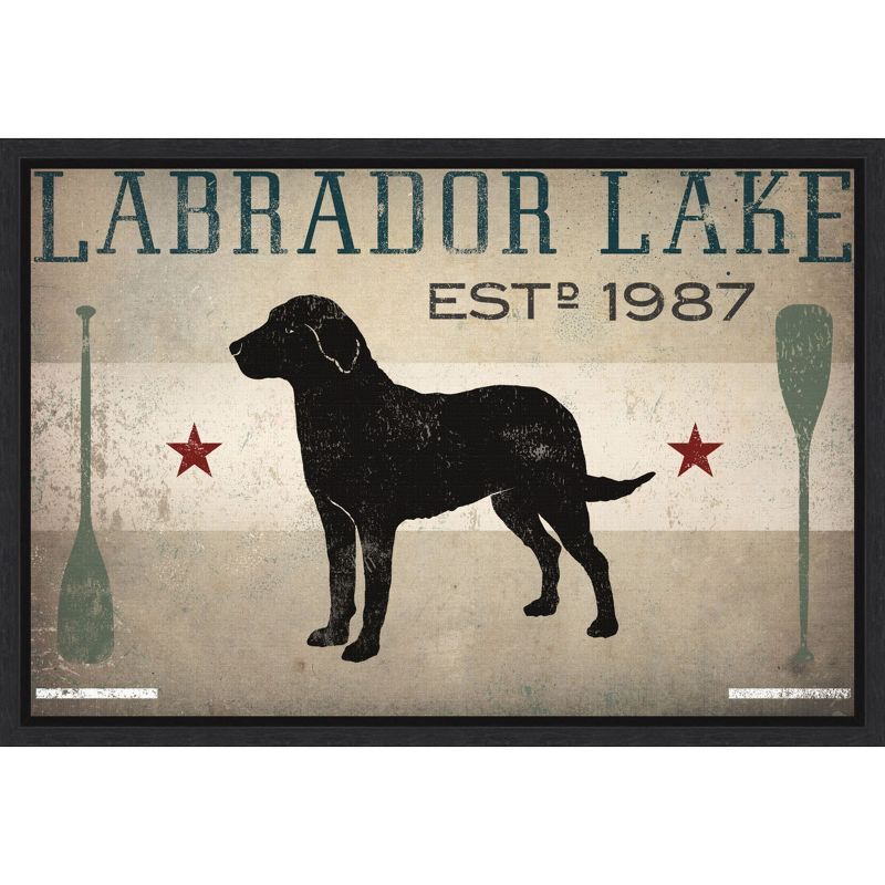 Labrador Lake Vintage Black Framed Canvas Art Print