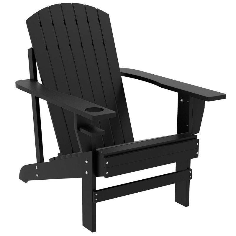Black Fir Wood Adirondack Chair with Cupholder