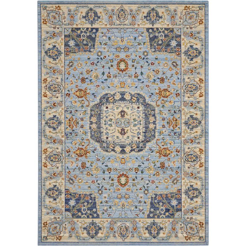 Bohemian Elegance Light Blue Wool Blend Medallion Area Rug 5'6" x 8'