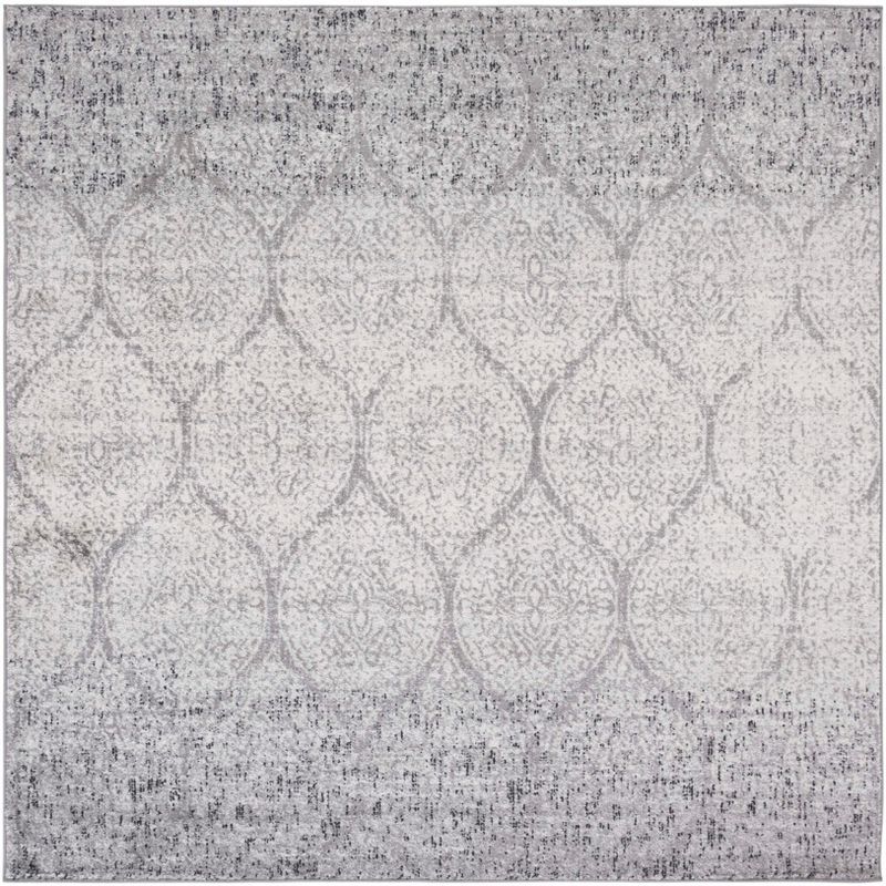 Grey and Ivory Synthetic Square Area Rug