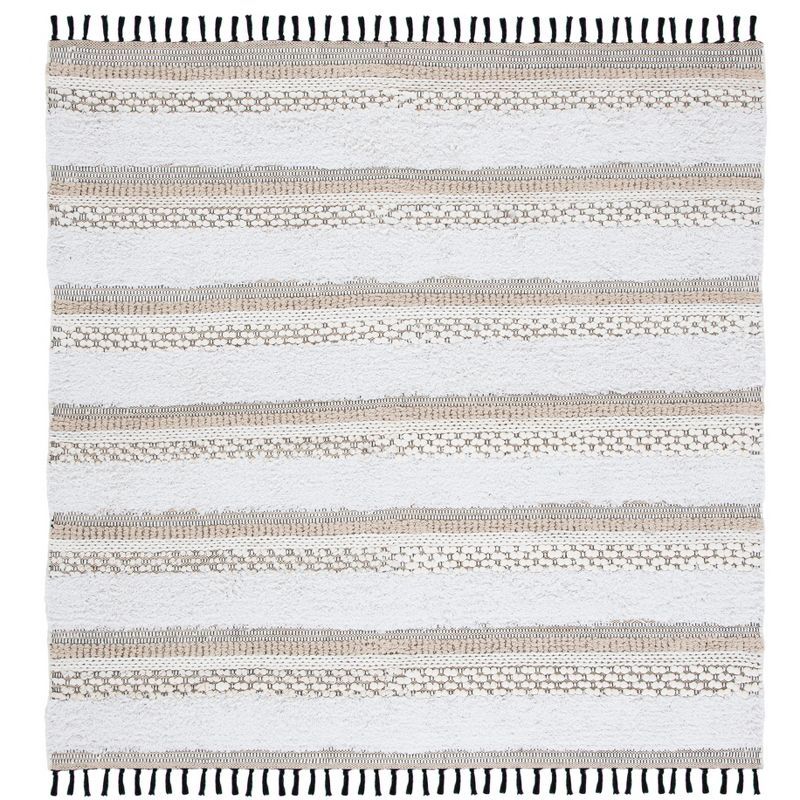 Ivory Geometric Handwoven Cotton Square Rug 6' x 6'