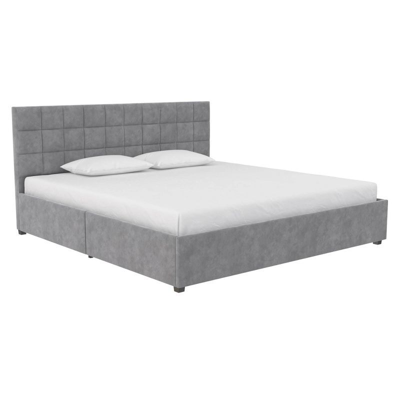 King Light Gray Velvet Upholstered Bed with Storage Drawers