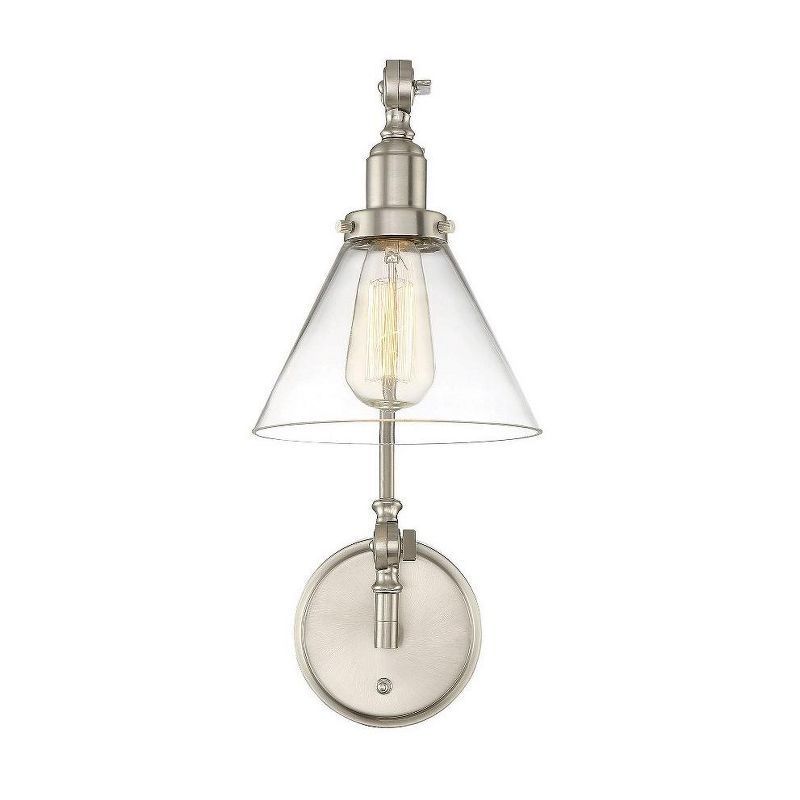 Drake Satin Nickel Adjustable Sconce with Clear Glass Shade