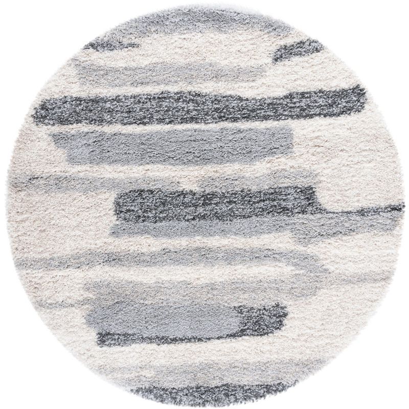 Fontana Ivory and Gray Round Shag Rug 4' x 4'