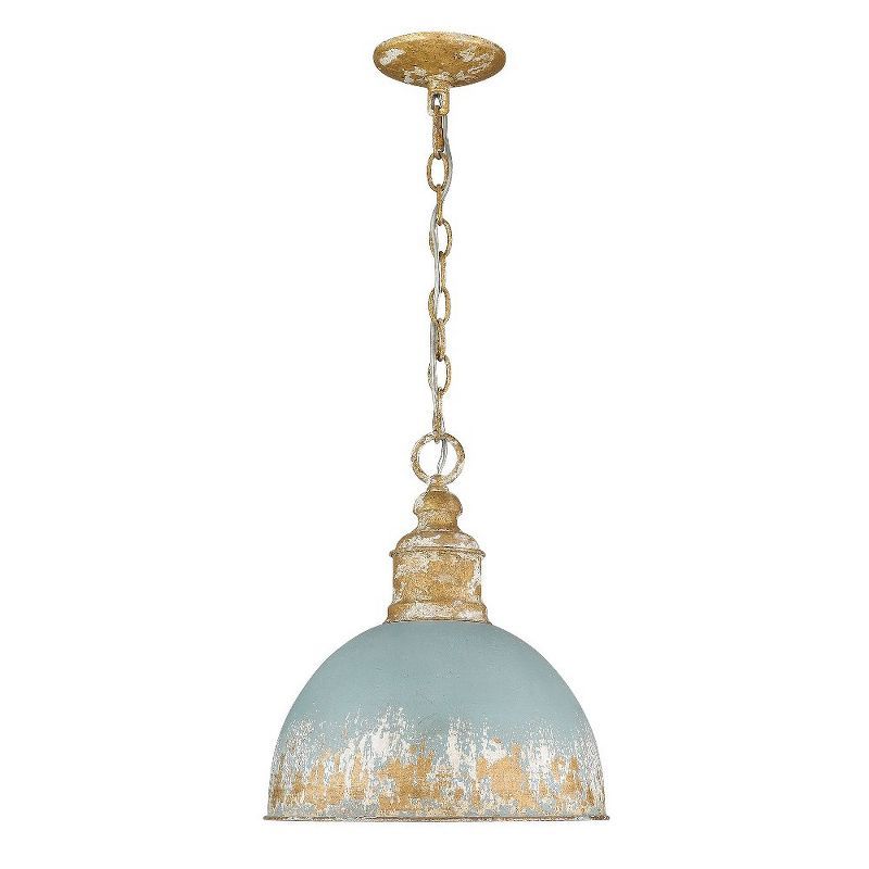 Alison Vintage Gold Bowl Pendant with Antique Teal Shade - 12"